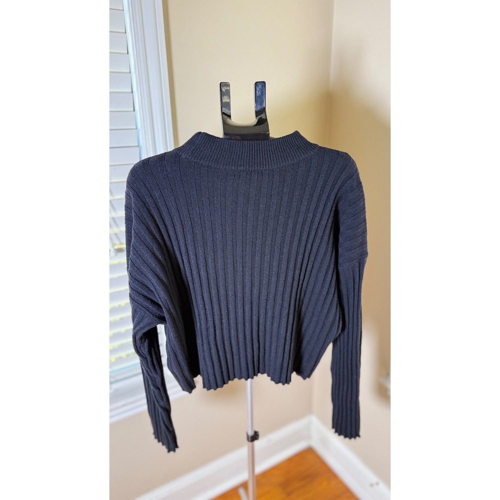 Madewell Wool Blend Ribbed Mock Neck Cropped Sweater Black XXL NM625 - Picture 2 of 6
